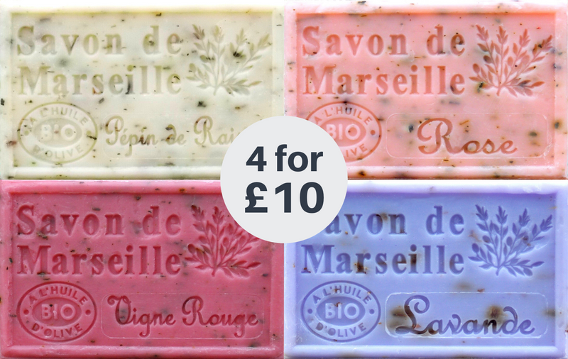 Marseille French Soaps, 4 x 125g EXFOLIATING Fragrances, Vegetable Soap Bars