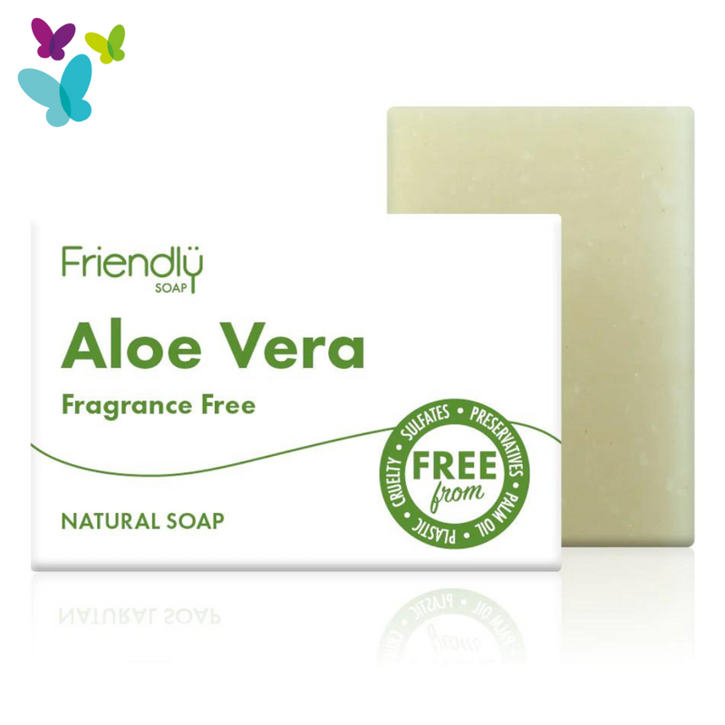 The Aloe Vera fragrance free soap bar and cardboard box