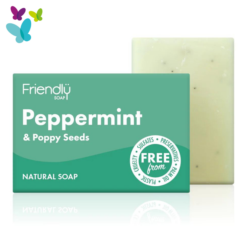 The Peppermint & Poppy Seed soap bar and cardboard box