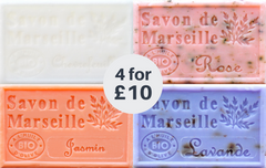 Marseille French Soaps, COTTAGE GARDEN Fragrances 4 x 125g , Vegetable Soap Bars