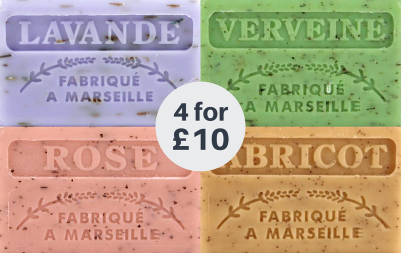 Marseille French Soaps, 4 x 125g EXFOLIATING, with Shea Butter, Vegetable Soap Bars