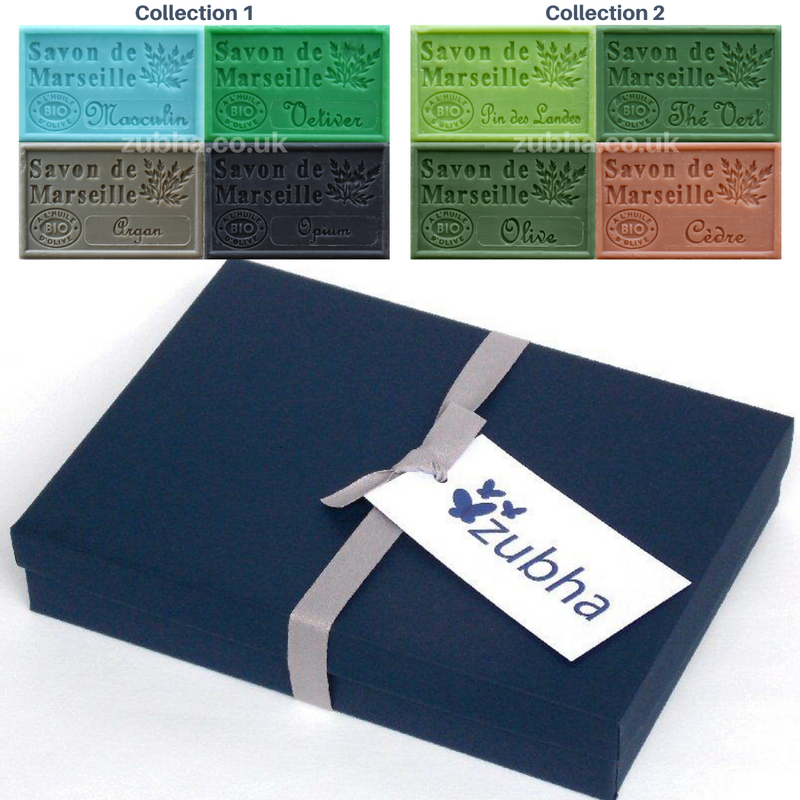 Savon de Marseille Masculine 4 Soap Gift Box, Artisanal French Soap, Marseille Soap Gift Set