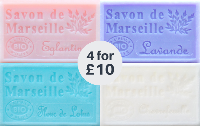 Marseille French Soaps, 4 x 125g FLORAL Fragrances, Vegetable Soap Bars