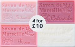 Marseille French Soaps, 4 x 125g Pink FLORAL Fragrances, Vegetable Soap Bars