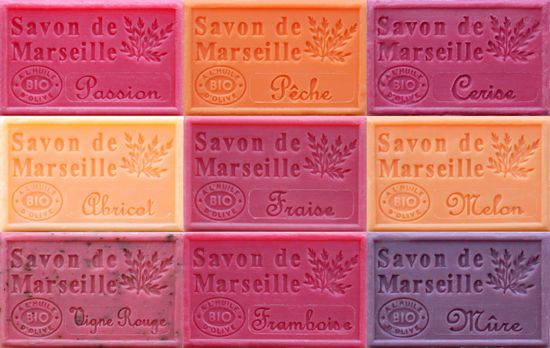 The 9 Savon de Marseille French Soaps in this set of Fruity Fragrances