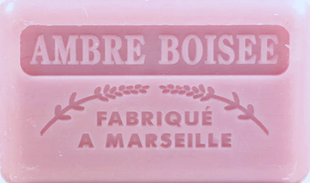 125g Savon de Marseille enriched with organic shea butter - Amber (Ambre Boisee) Fragranced French Soap 