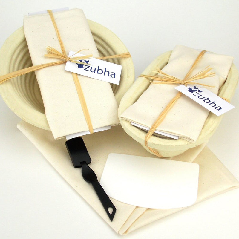 Bread Making Kit, Wood Pulp Banneton with Dough Scraper, Proving Cloth and Lame, Baking Gift Set