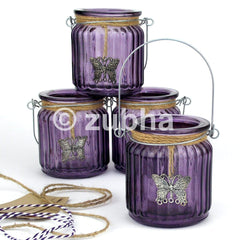 Beautiful Butterfly Tealight Holder, Purple Glass Candle Holder