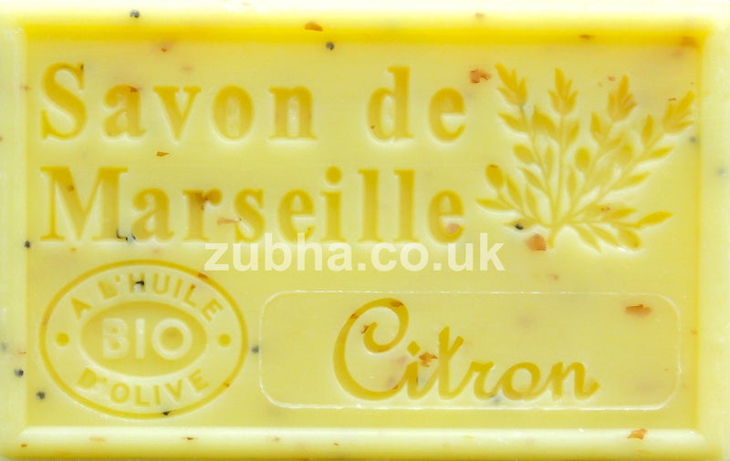 125g Savon de Marseille - Lemon Peel Exfoliating (Citron) Fragranced French Soap, Vegetable Soap