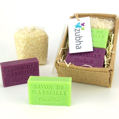 Patchouli & Lime Natural Bath Gift Set with Savon de Marseille Soap & Dead Sea Bath Salts