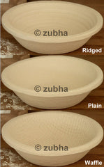 Round wood pulp bannetons showing ridged, plain and waffle patterns