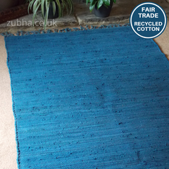 Blue Rag Rug - 90cm x 150cm - Fair Trade, Eco Friendly, Recycled Cotton