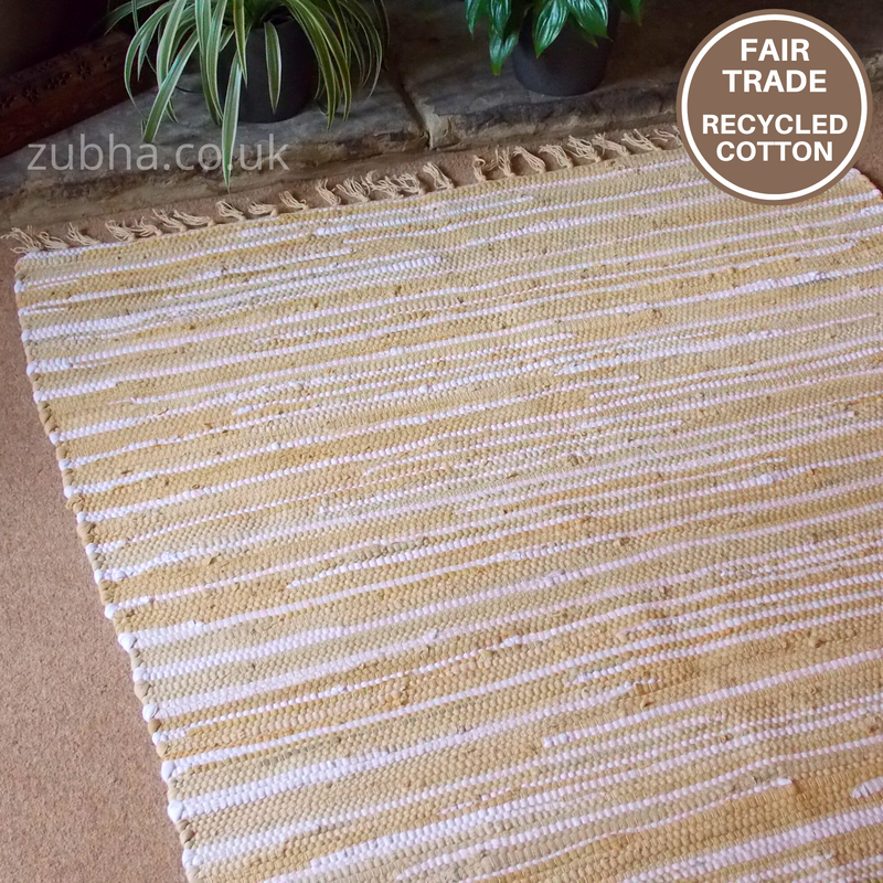 Natural Stripe Rag Rug - 90cm x 150cm - Fair Trade, Eco Friendly, Recycled Cotton